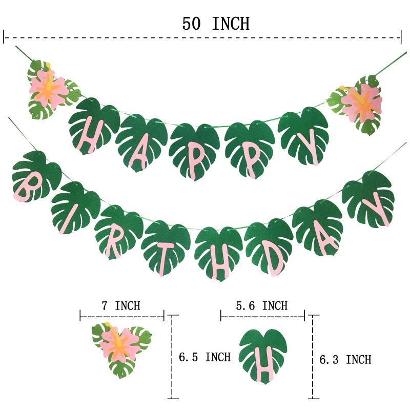 OU RUI Hawaiian Party Happy Birthday Banner for Tropical Luau Party Palm Leaf Decorations - Image 3